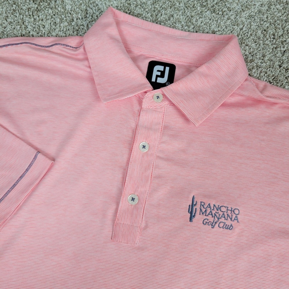 FootJoy Mens XL Pink White Striped Performance Stretch Golf Polo Short Sleeve